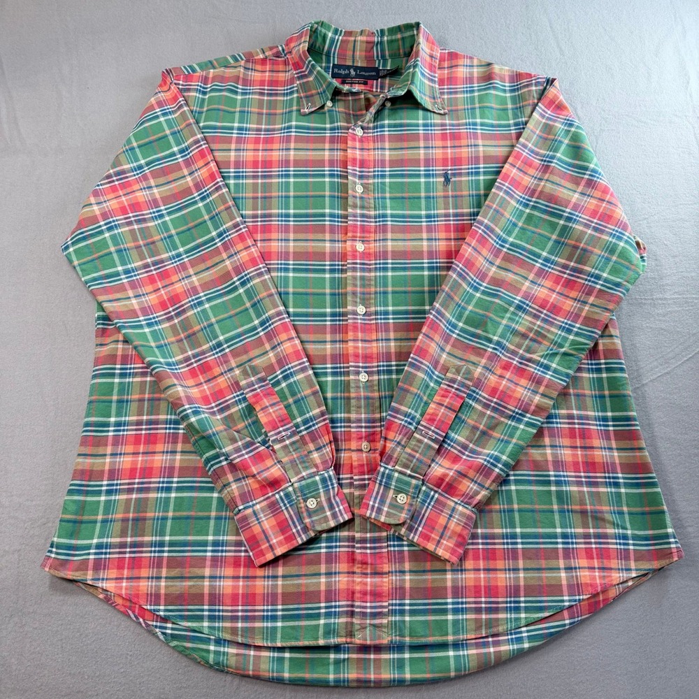 Ralph Lauren Button Down Mens XL Green Red Plaid Custom Fit Classic Preppy - Picture 2 of 10